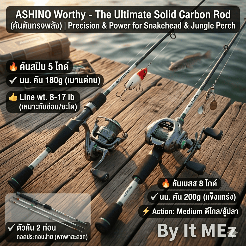 [ รับตรงจากบริษัท ] คันตีเหยื่อปลอม คันตัน Ashino Worthy Line wt. 8-17 lb ยาว 5.6 ฟุต เหมาะกับงานช่อน ชะโด กระสูบ