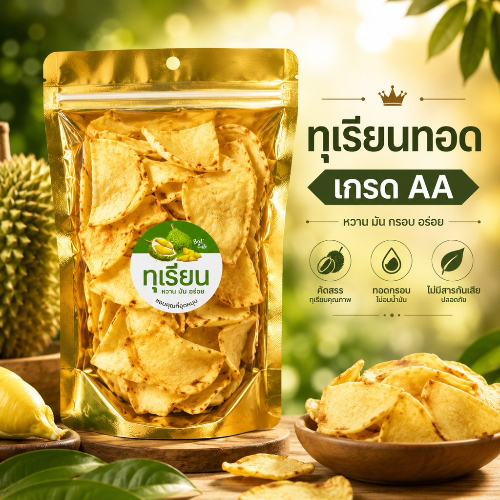 ทุเรียนทอดชิ้นใหญ่ เกรด A 100กรัม หวาน มัน กรอบ คัดแผ่นใหญ่ กรอบฟิน หอมมันเต็มคำ Premium Quality อร่อยจนต้องมีติดบ้าน