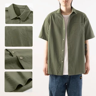 HAICOO เสื้อเชิ้ตแขนสั้น ผู้ชาย ผ้าไหมน้ำแข็ง (Ice silk) สไตล์เกาหลี เสื้อคนอ้วน