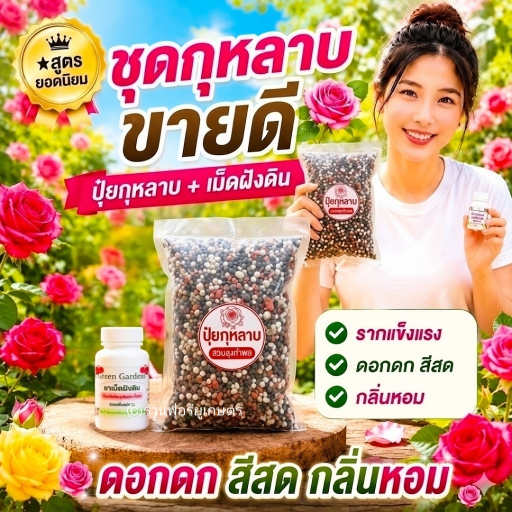 ปุ๋ยกุหลาบ 500 กรัม ปุ๋ยเม็ดบำรุงกุหลาบ เม็ดฝังดินกุหลาบ บำรุงต้น เสริมราก ดอกดก สีสด