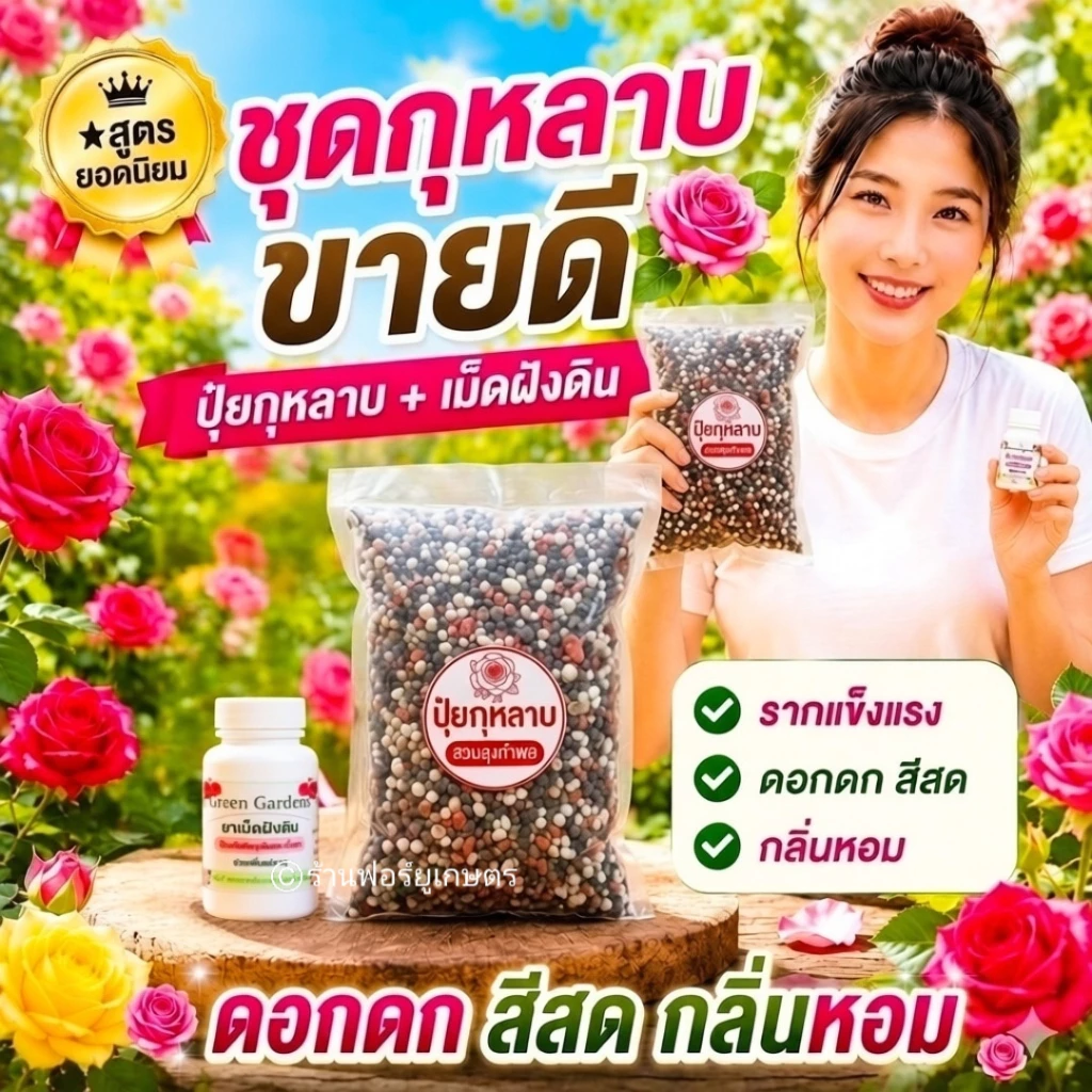 ปุ๋ยกุหลาบ 500 กรัม ปุ๋ยเม็ดบำรุงกุหลาบ เม็ดฝังดินกุหลาบ บำรุงต้น เสริมราก ดอกดก สีสด