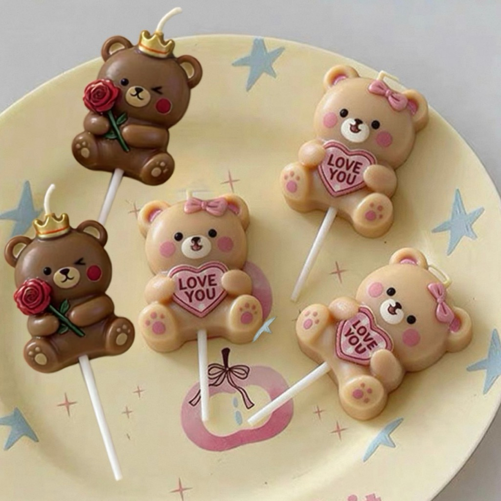 504 <พร้อมส่งในไทย 🇹🇭>  มีหลายลาย เทียน Happy birthday 🎂 เทียนวันเกิดน้องหมี