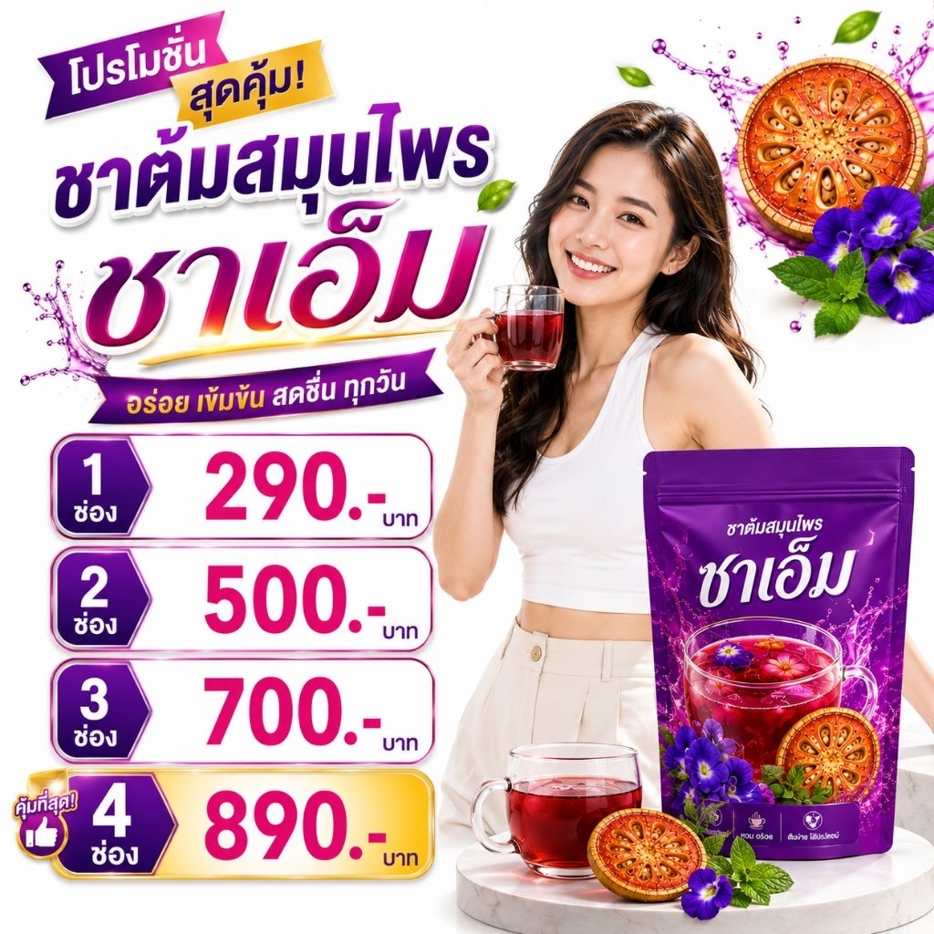 🌷ชาชเอม ชาเอ็ม ส่งฟรี ชเอมน้ำม่วง ของแท้จากบริษัท ดีท็อกซ์ ขับถ่ายง่าย ไขมัน ดื่มง่าย สมุนไพรต้ม