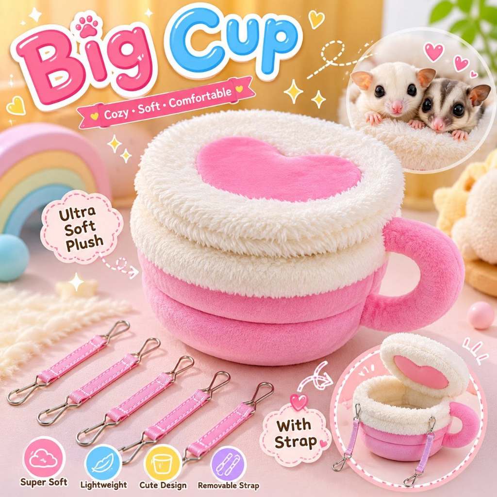 BigCup ที่นอนแก้วกาแฟ ใหญ่จุใจ ตั้งหรือแขวนได้ สายถอดได้ ชูการ์ไกลเดอร์ ชูการ์ บุซเบบี้ ลิงมาโมเสท นก ที่นอนสัตว์เล็ก