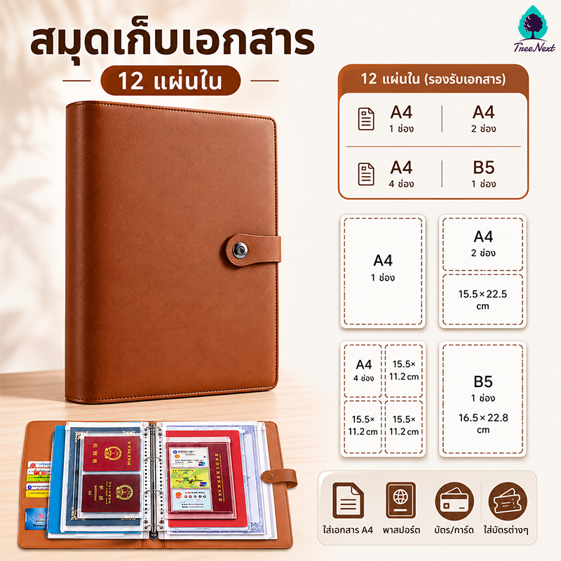 ใส่เอกสาร สมุดแฟ้ม A4/B5 แฟ้มสมุด Binder สมุดเก็บทะเบียนบ้าน หน้าภายในมีซิป ป้องกันฝุ่น-ชื้น ช่วยจัดเก็บเอกสารสำคัญ
