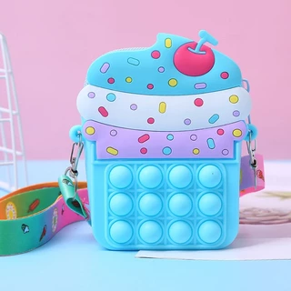 Pop it กระเป๋าสะพายข้างป๊อปอิทยูนิคอร์นลายสายรุ้ง Push Bubble ของเล่นเด็ก