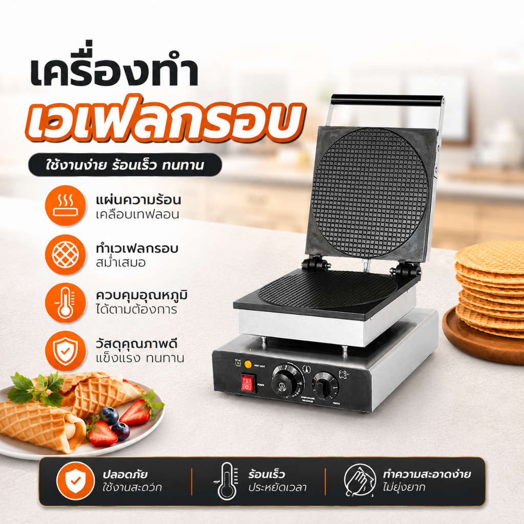 เครื่องทำวาฟเฟิล Waffle maker สำหรับทำวาฟเฟิลกรอบและวาฟเฟิลโคน**พร้อมส่ง**
