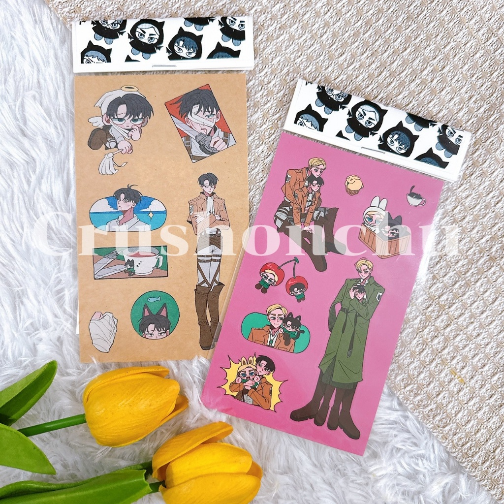 (✅พร้อมส่ง) Sticker ไดคัต Eruri Erwin & Levi : Attack on Titan (เซ็ต 2ใบ)