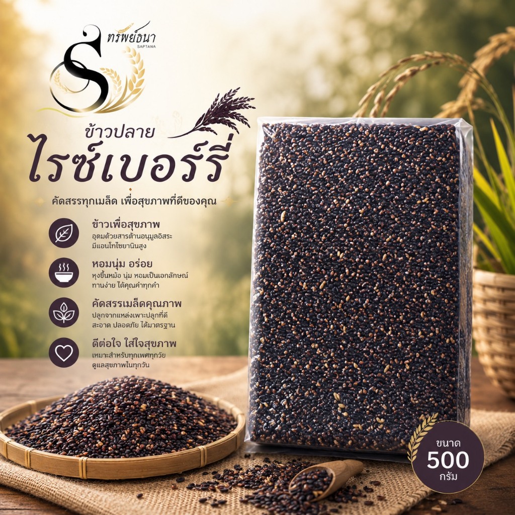 ลองก่อนติดใจ ข้าวปลายไรซ์เบอร์รี่ ขนาด500กรัม ตราทรัพย์ธนา
