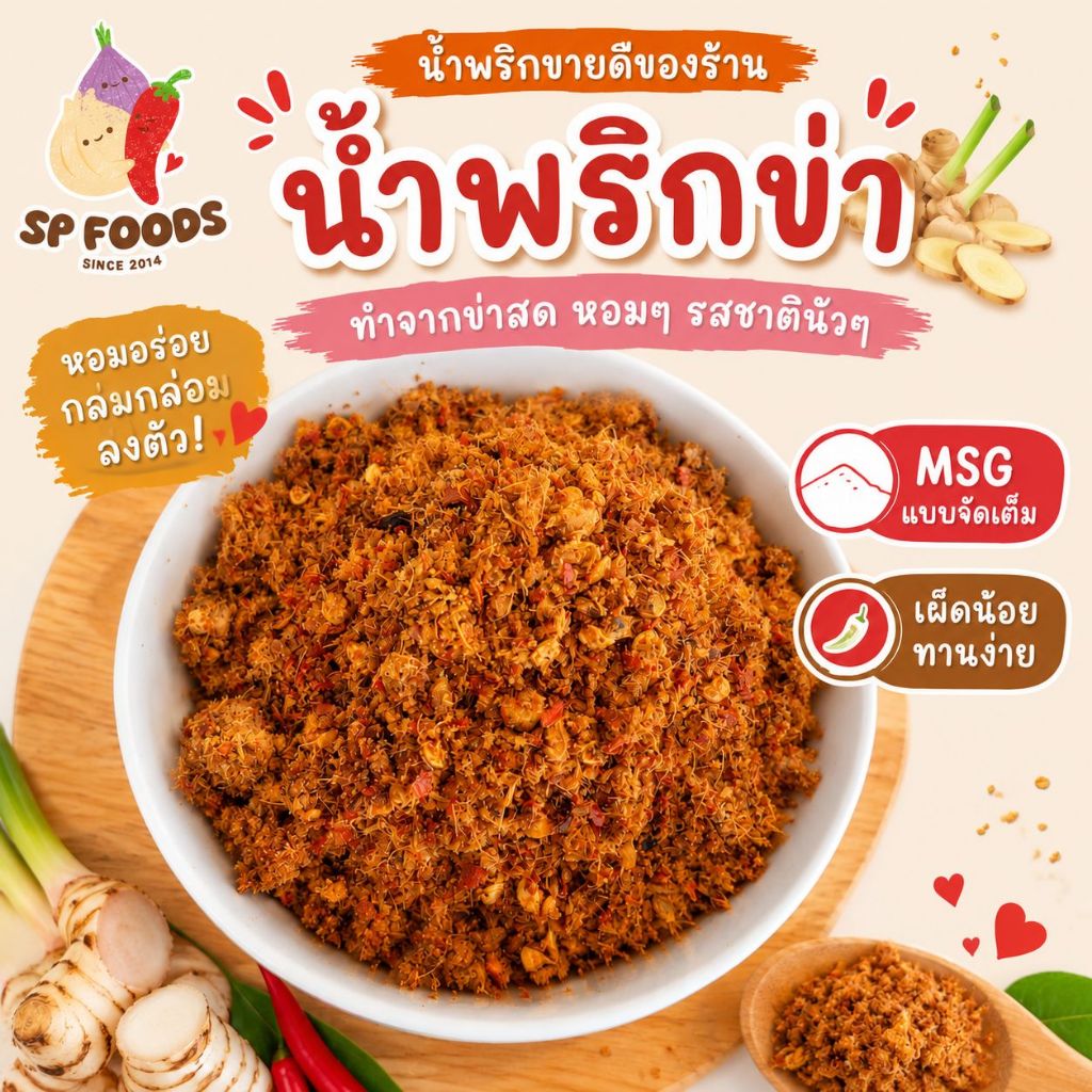 น้ำพริกข่าถุงครึ่งกิโล By SP FOODS ผลิตสดใหม่ หอมกลิ่นข่าใหม่และเครื่องเทศเน้นๆ น้ำพริกลาบ พริกข่า