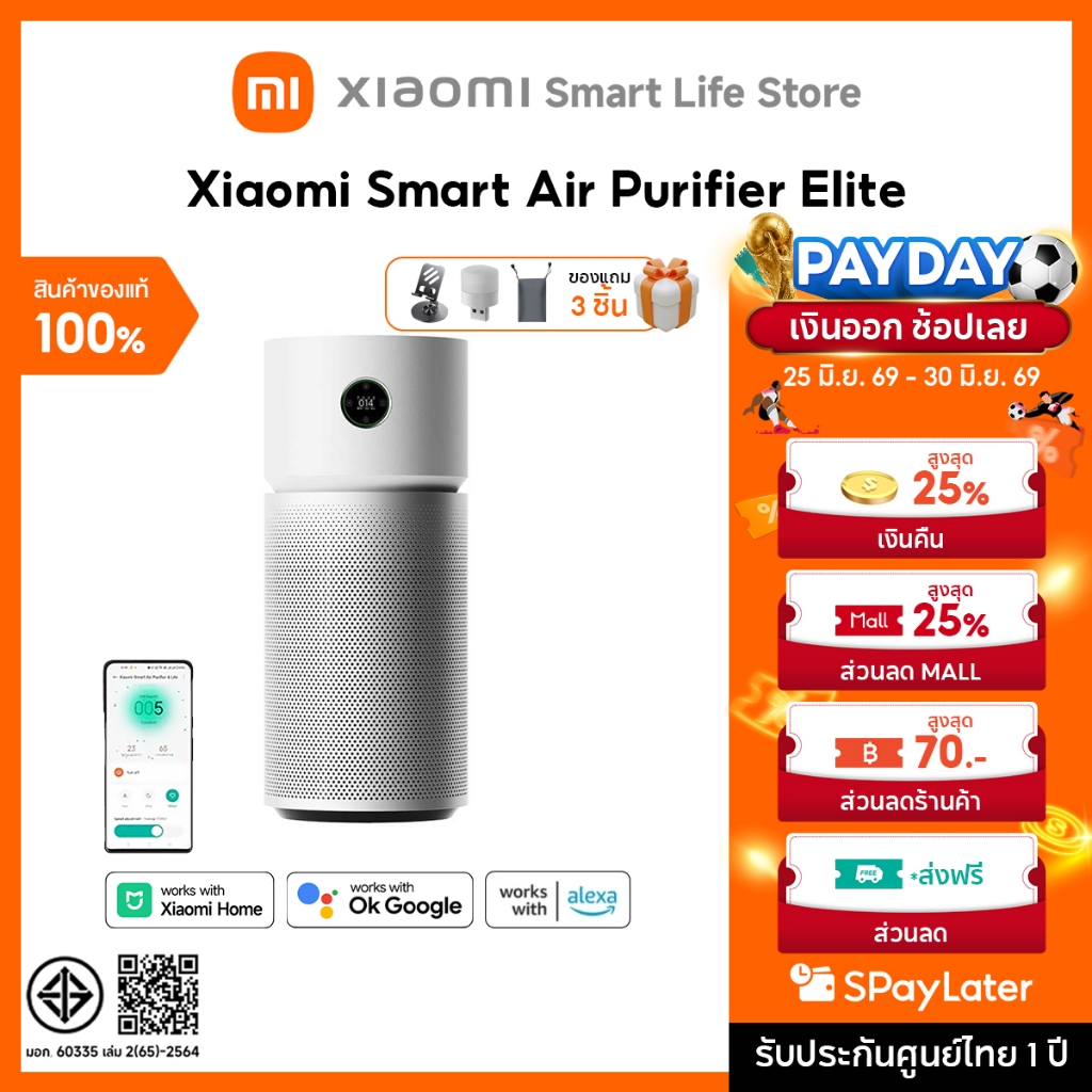 Xiaomi Smart Air Purifier Elite/6/4/Max ฟอกอากาศ I พื้นที่ให้บริการ 125 ตร.ม. I ขจัดสารก่อภูมิแพ้ I การควบคุมอัจฉริยะ