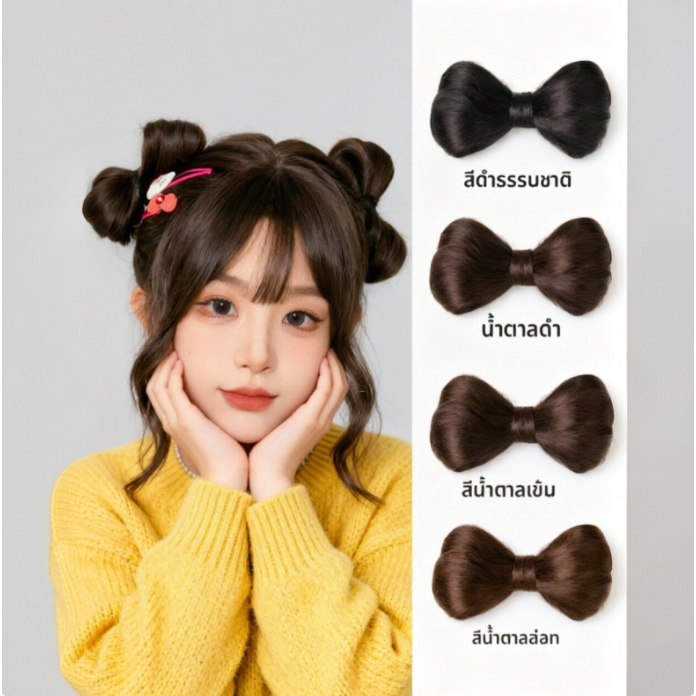 Zapco กิ๊บติดผมวิกผมมัดจุกโบว์สำหรับผู้หญิง น่ารัก ผมปลอม เหมาะสำหรับผมมัดง่าย ทำให้ผมดูพอง