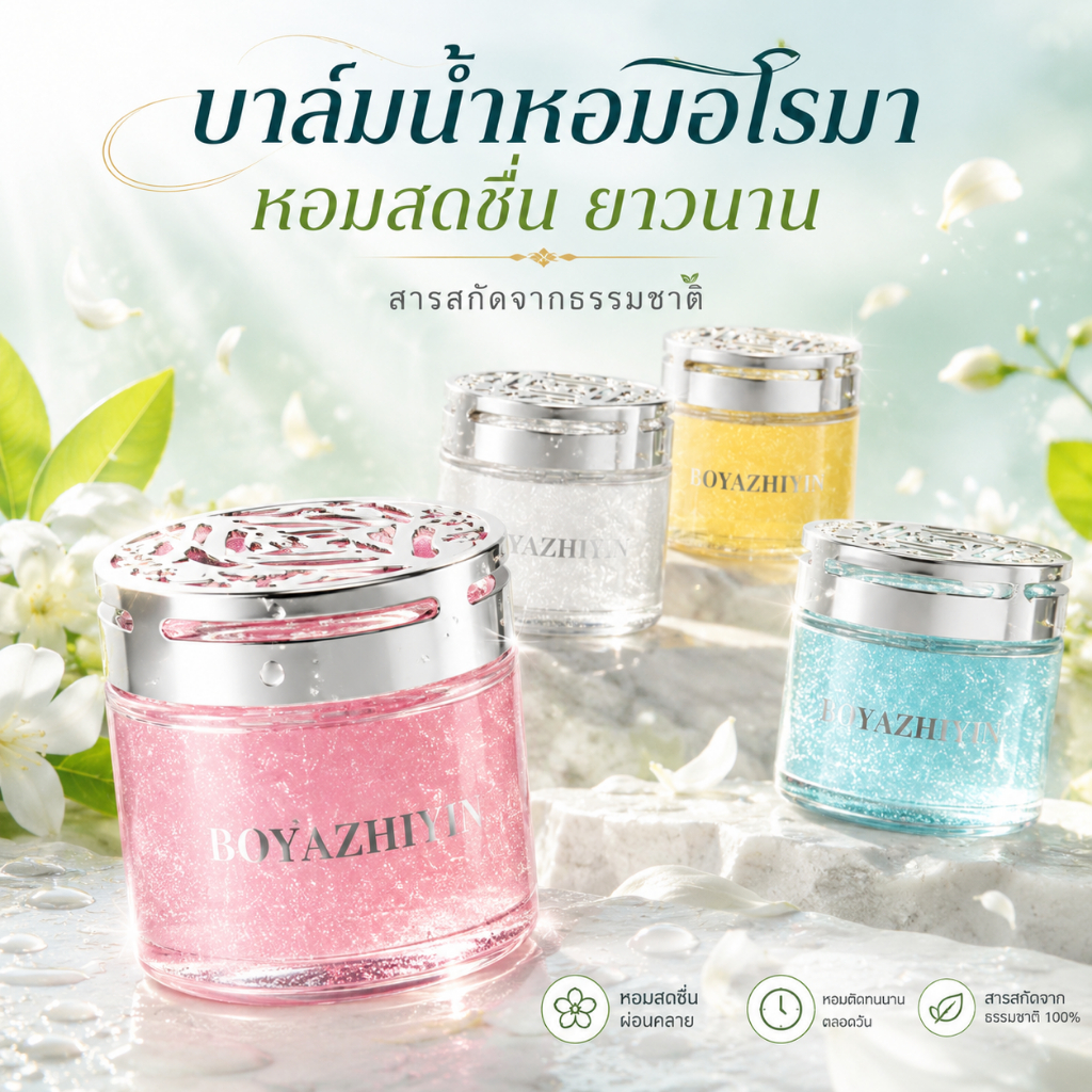 【พร้อมส่ง】 เจลปรับอากาศ บาล์มน้ำหอมอโรม่า ดีไซน์หรูหรา หอมสดชื่นยาวนาน ผ่อนคลาย ธรรมชาติ 100%