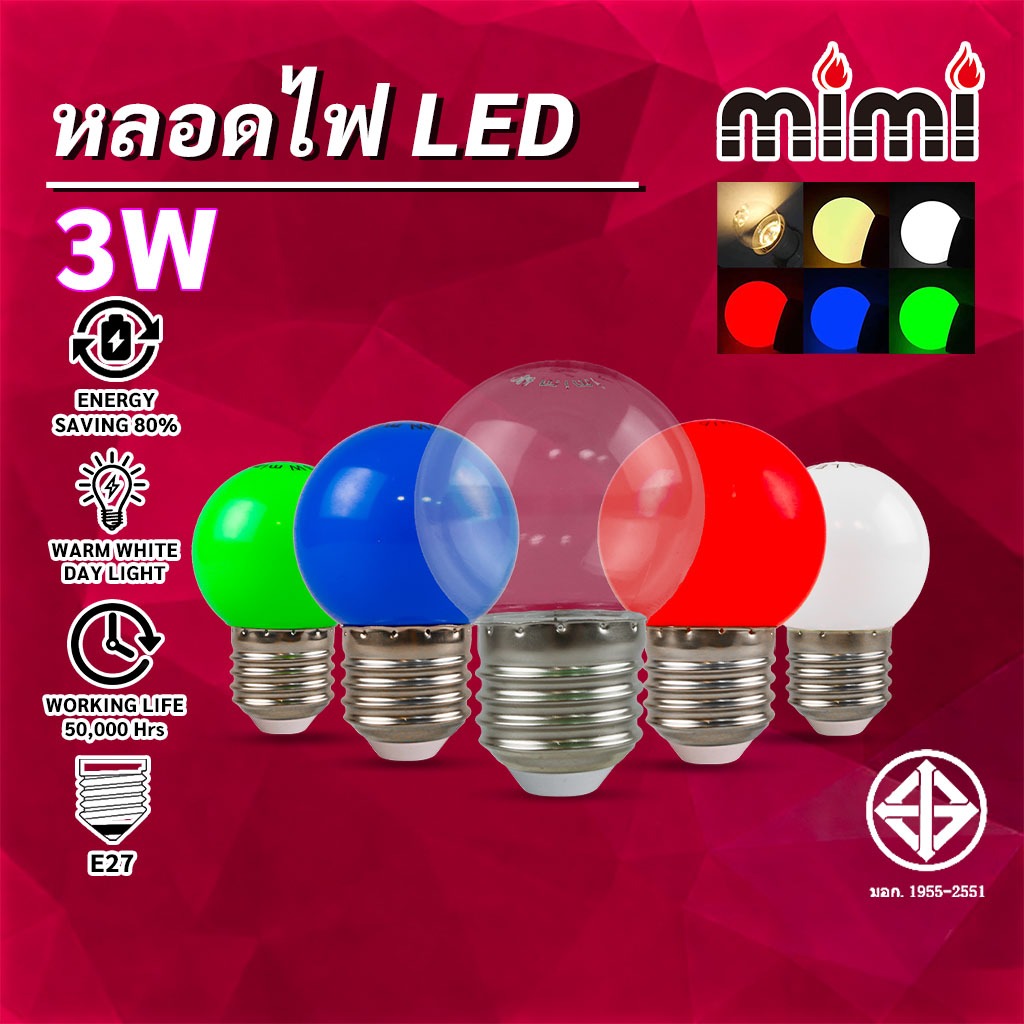 MIMI หลอดไฟ LED ขนาดเล็ก 3W G45 ขั้วE27 สีวอร์มไวท์ หลอดใส หลอดไฟสี ไฟประดับ ไฟประดับ ตกแต่ง แต่งสวน
