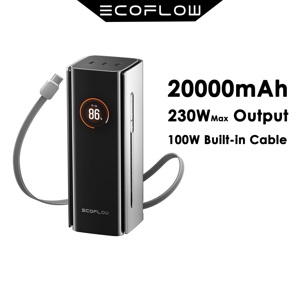 แบตเตอรี่สำรอง ECOFLOW Rapid Pro 20000mAh 230W 4พอร์ต สายในตัว100W TSA พกพา ควบคุมแอป