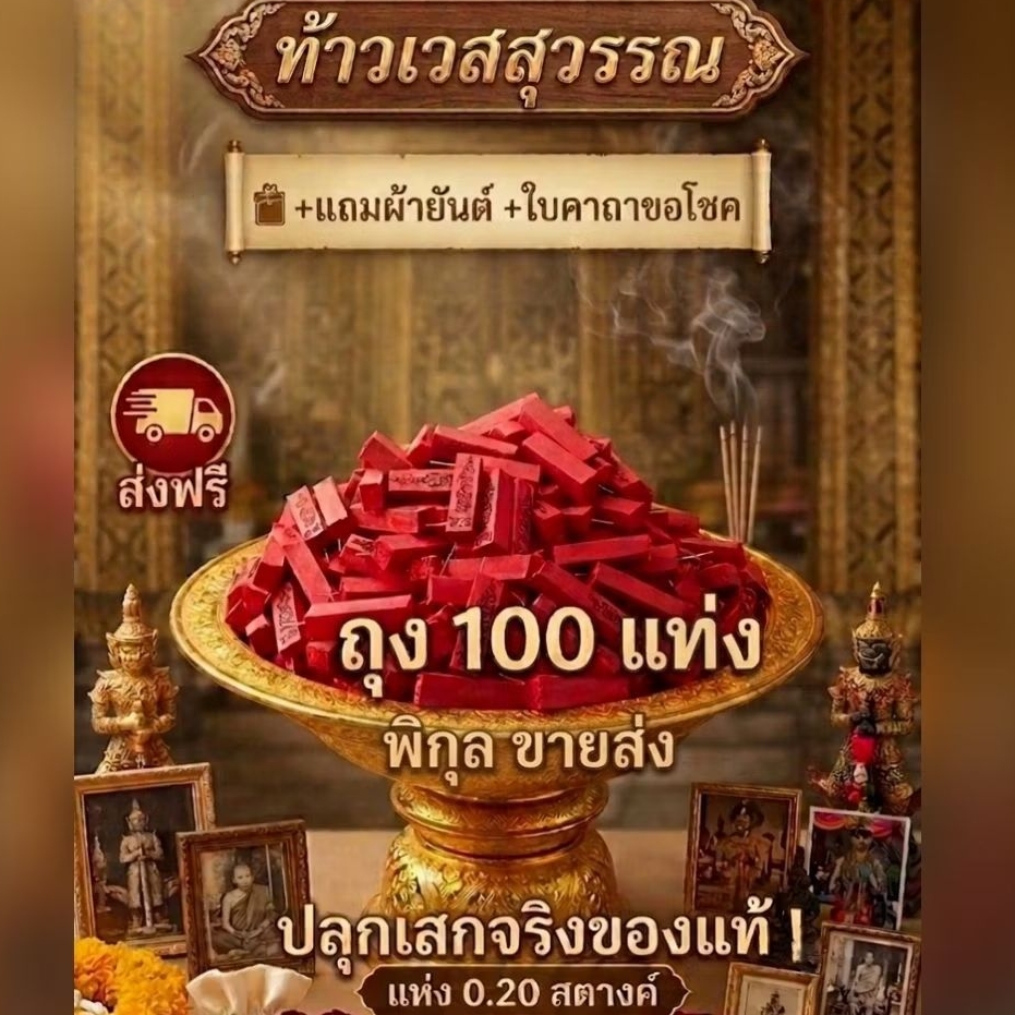 ธูปท้าวเวสสุวรรณ ธูปแดง(100แท่ง)เลข3ตัวชัด ธูปแดงท้าวเวส ธูปหวย ท้าวเวสสุวรรณ