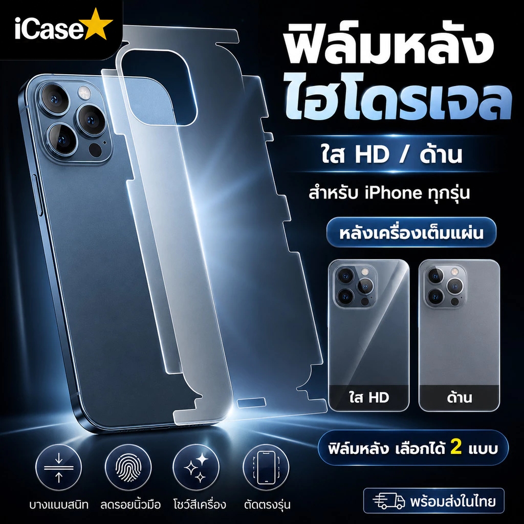 🔥 iFilm TPU ฟิล์มหลัง ไฮโดรเจล ใส ด้าน For iphone 17promax 17Air 17 Pro 16 pro max 16plus 15 promax 14 iphone13 11 ไอโฟน