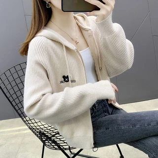 [พร้อมส่ง]คาร์ดิแกน เสื้อแขนยาวผู้หญิง มีฮู้ด มีซิป ผ้าลูกฟูก สีพื้น สบาย นุ่มนวล