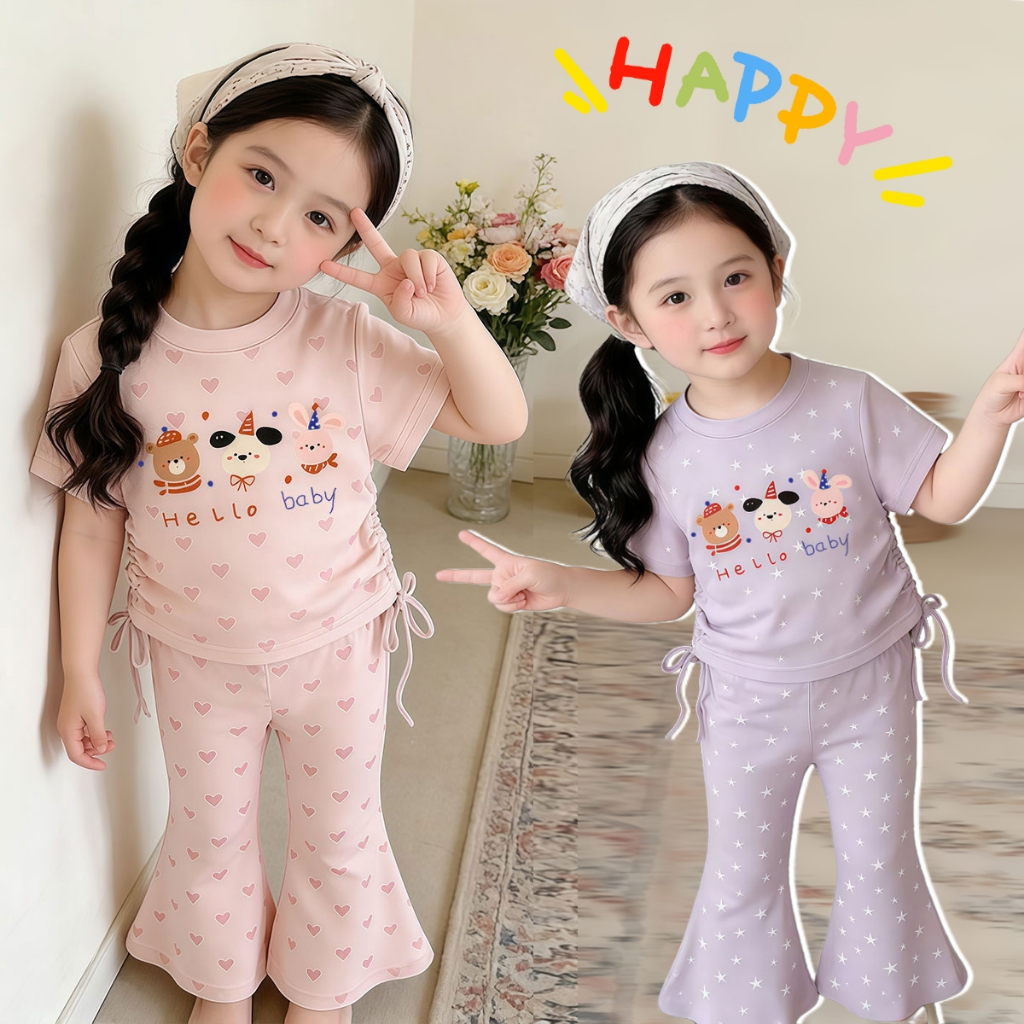 Beryl kids🌸ชุดเชทเด็กผู้หญิง🎀เสื้อแขนสั้น + กางเกงขายาว ลําลอง2ชิ้น ไสตล์เกาหลี น่ารัก ทรงพอดีตัวพร้อมดีไซน์เอวจีบ