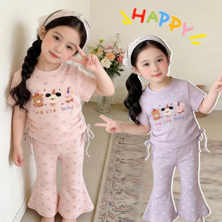 Beryl kids🌸ชุดเชทเด็กผู้หญิง🎀เสื้อแขนสั้น + กางเกงขายาว ลําลอง2ชิ้น ไสตล์เกาหลี น่ารัก ทรงพอดีตัวพร้อมดีไซน์เอวจีบ