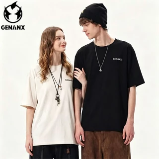 【GENANX】เสื้อยืดผู้ชาย ผ้าฝ้าย เสื้อยืด 100% ผ้าฝ้ายแท้ คอกลม สีทึบ ไม่มีรูปแบบ