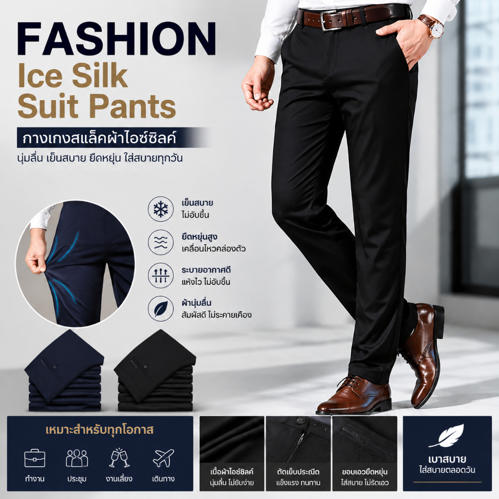UniWear | กางเกงสแลคชาย กางเกงสแลคชายผ้ายืด กางเกงสีดําผู้ชาย ผอมเพรียว ระบายอากาศได้ดี