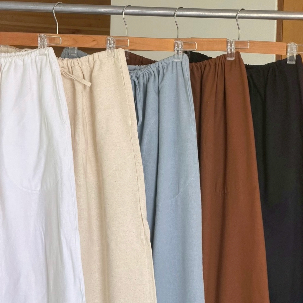 Linda🧸กางเกงขายาวรูดเชือกเอวผ้าฝ้าย กางเกงใส่ไปทะเล กางเกงชายหาด Manee.cotton