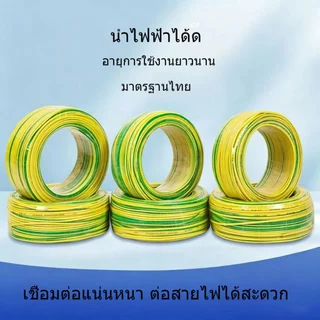 สายไฟดินสีเหลือง-เขียว แกนเดี่ยวแข็ง 1×4-1×6 มม.² ยาว 100 ม. ฉนวนทนทาน คุณภาพสูง ใช้งานได้นาน