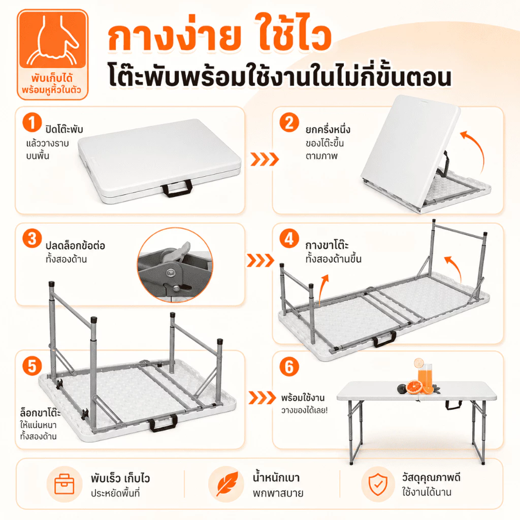 โต๊ะพับพกพา โต๊ะแคมป์ปิ้ง โต๊ะอเนกประสงค์ thumbnail 7