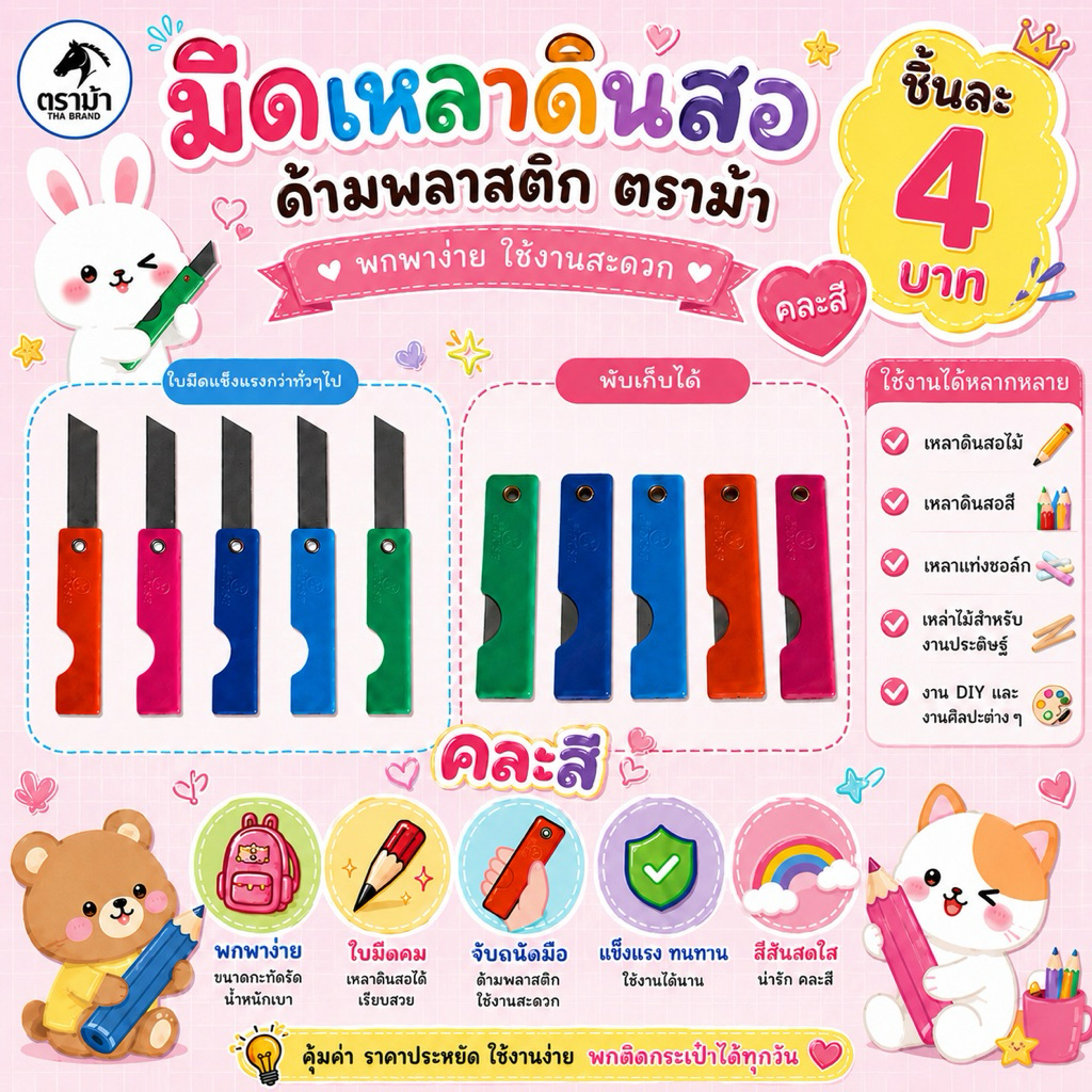 มีดเหลาดินสอ HOUSE ตราม้า 1 ชิ้น / คละสี ⚡️ FLASH รหัส 009