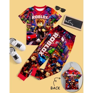 ชุดเด็กลายRoblox เสื้อแขนสั้น กางเกงขายาวปลายขาจั๊ม ผ้าไมโครใส่สบาย