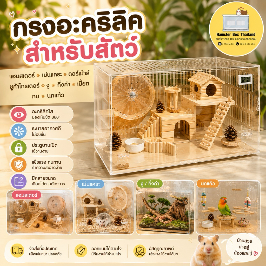กรงอะคริลิค กรงแฮมสเตอร์ ดอร์เม้าส์ เม่นแคระ นก ชูก้า งู แมงมุม ตู้อะคริลิค ตู้สัตว์เลี้ยง