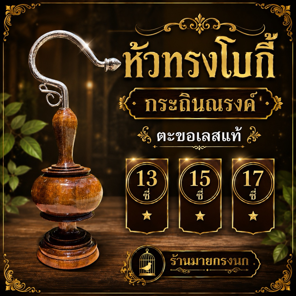 หัวกรงนก {ทรงโบกี้ ไม้กระถินณรงค์} ตะขอเลสแท้✔️