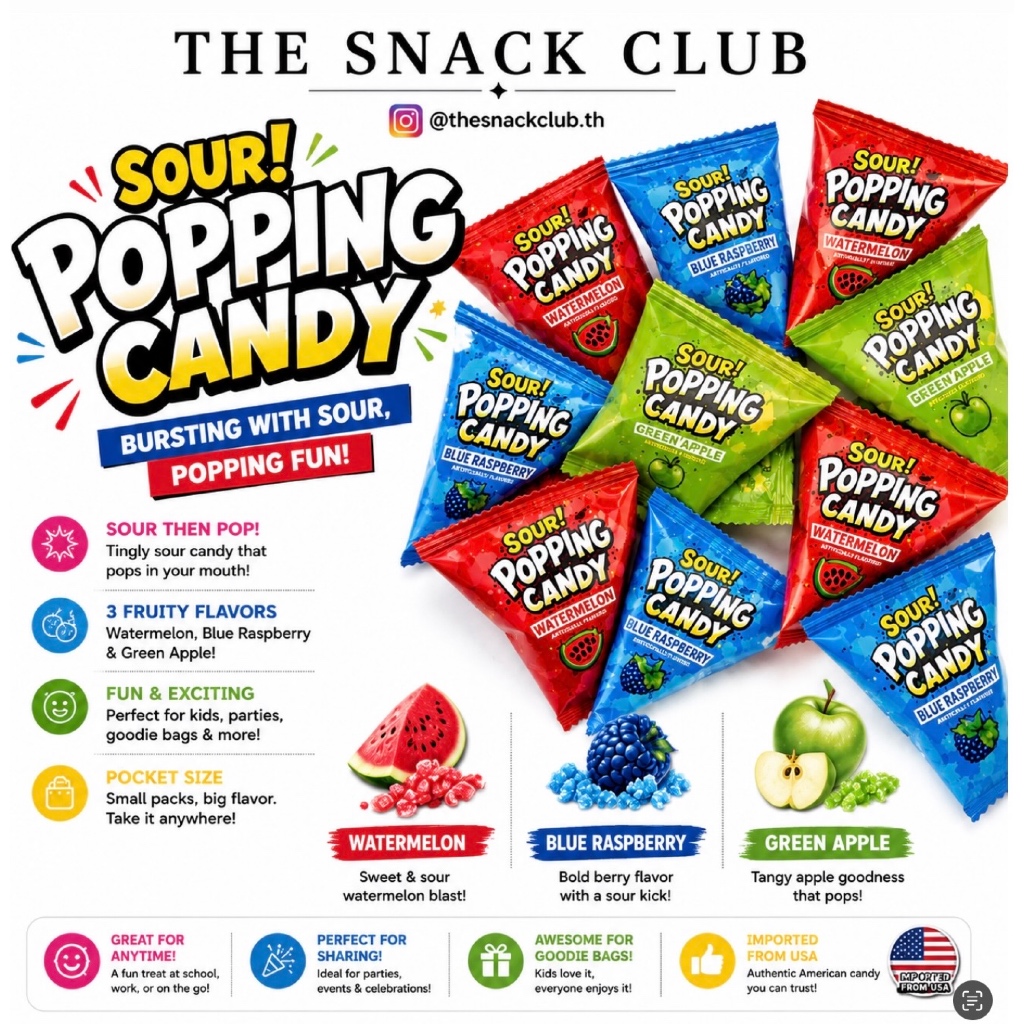 Warheads Sour Popping Candy Assorted Fruit Flavors ขนม usa