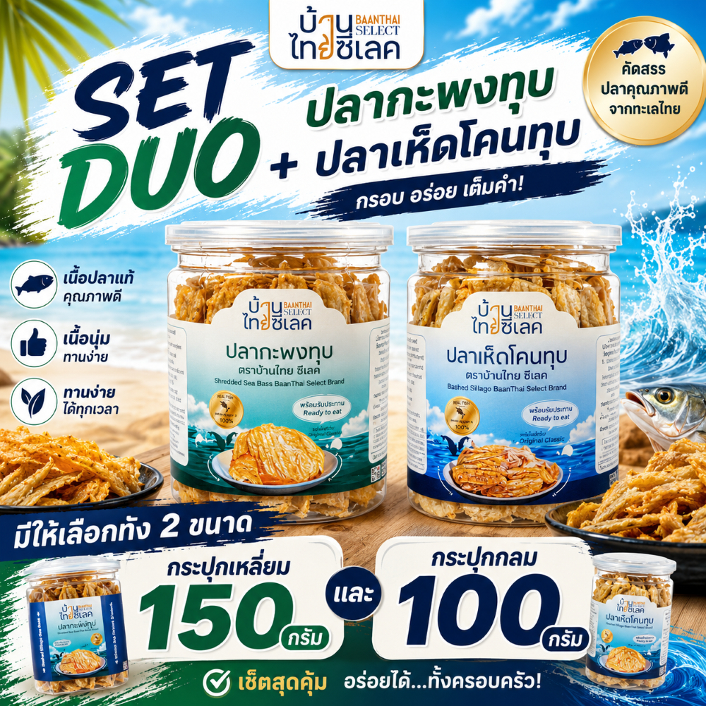 เซ็ทดูโอ้ [2 กระปุก] ปลากะพงทุบ/ปลาเห็ดโคนทุบ