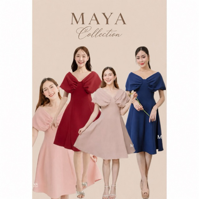 MAYA เดรสสั้นไปงาน เดรสเพื่อนเจ้าสาว G113  เดรสออกงานแต่งโบว์ใหญ่ น่ารักกา