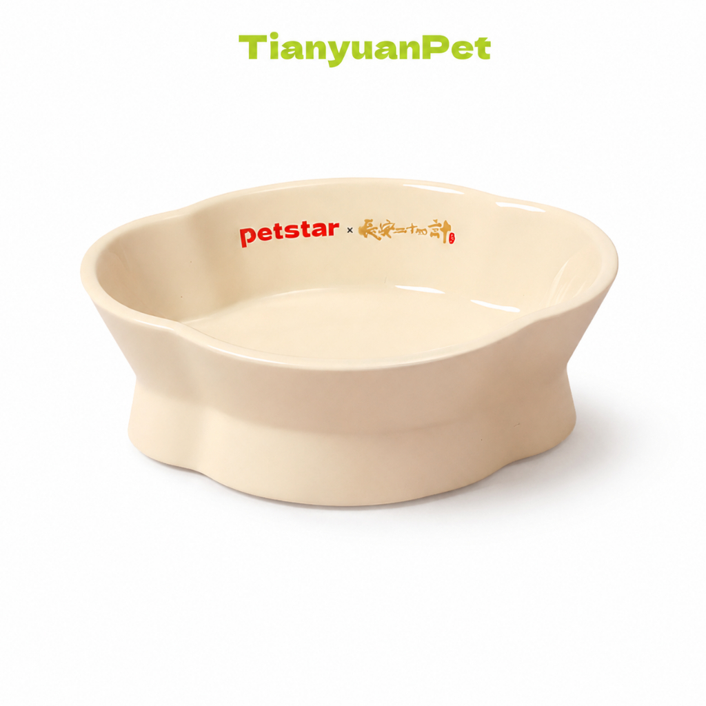 ชามอาหารแมวเซรามิก Pet Bowl ชามอาหารสัตว์เลี้ยง แผ่นรองชาม กันลื่น ลดการหก ปลอดภัยต่อสัตว์เลี้ยง