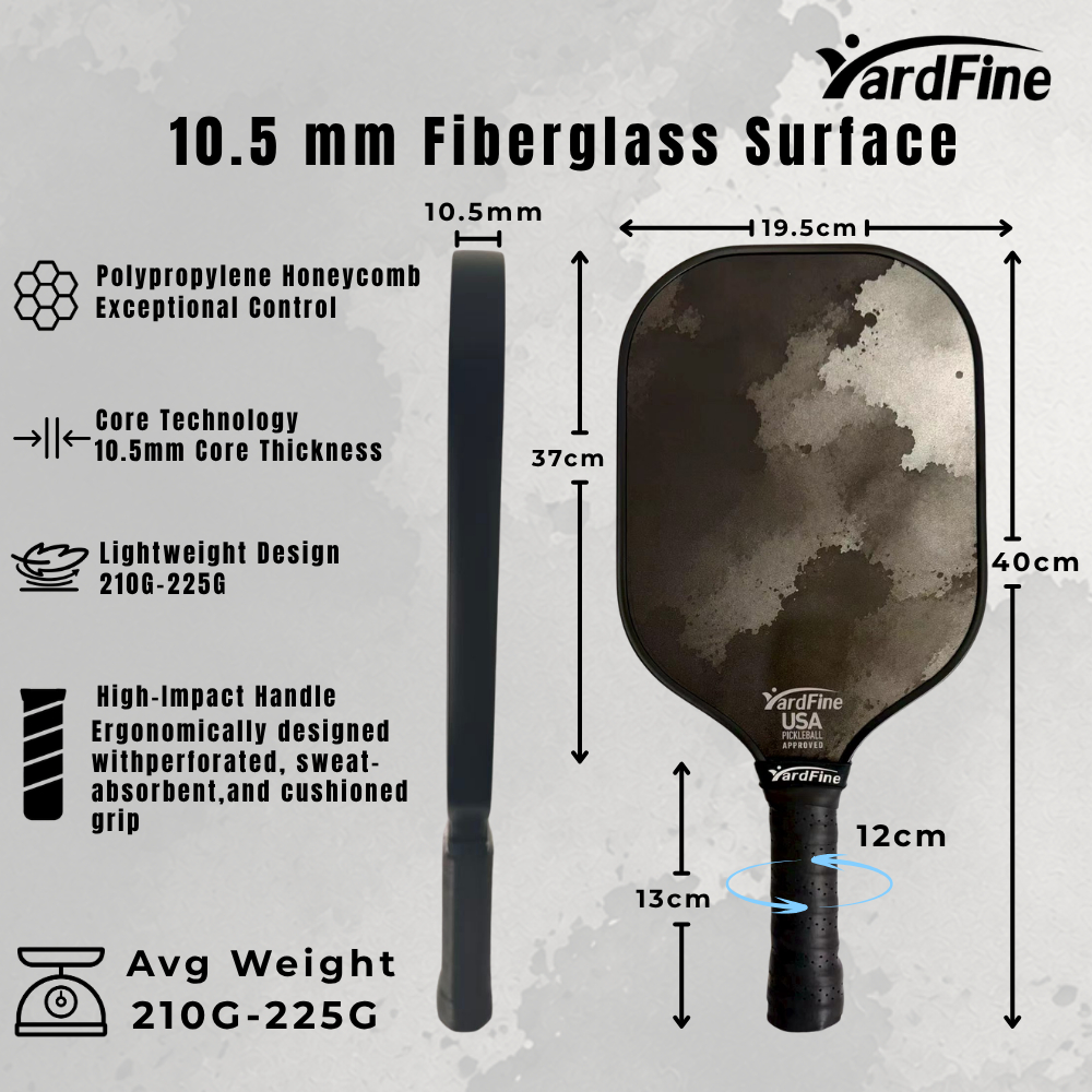 Pickleball Paddle ไม้พิคเคิลบอลคุณภาพดีจากแบรนด์ YARDFINE-YB10.5-04 ผิวหน้าไฟเบอร์กลาส หนา 10.5มม.