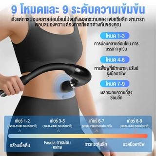 ปืนนวดกล้ามเนื้อรูปตัว U (U-type Massage Gun) ดีไซน์ด้ามยาว 9 ระดับความแรง 4 หัวนวด แบต 1200mAh ชาร์จ USB ใช้ได้ทั้งตัว