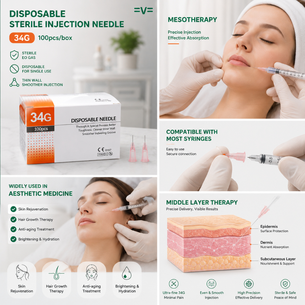เข็ม34G ปลายละเอียด ฆ่าเชื้อแยกบรรจุ 100ชิ้น อุปกรณ์ทรีตเมนต์ผิว