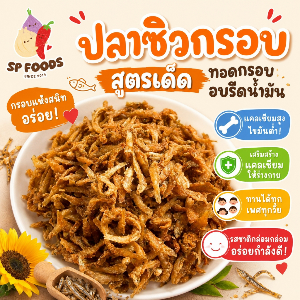 แพ็ค50กรัม ปลาซิวกรอบ ดั้งเดิม/สมุนไพร By SP FOODS กรอบอร่อย แคลเซียมสูง  ปลาซิวทอดกรอบ ดักแด้