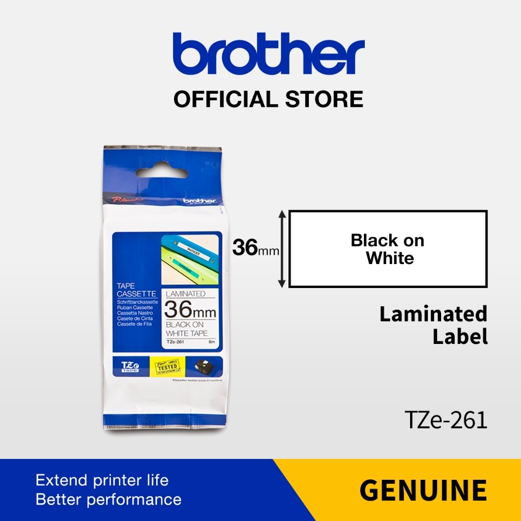 เทปลาเบลสติ๊กเกอร์ Brother TZE-261 สีขาวอักษรดำ กว้าง 36มม.