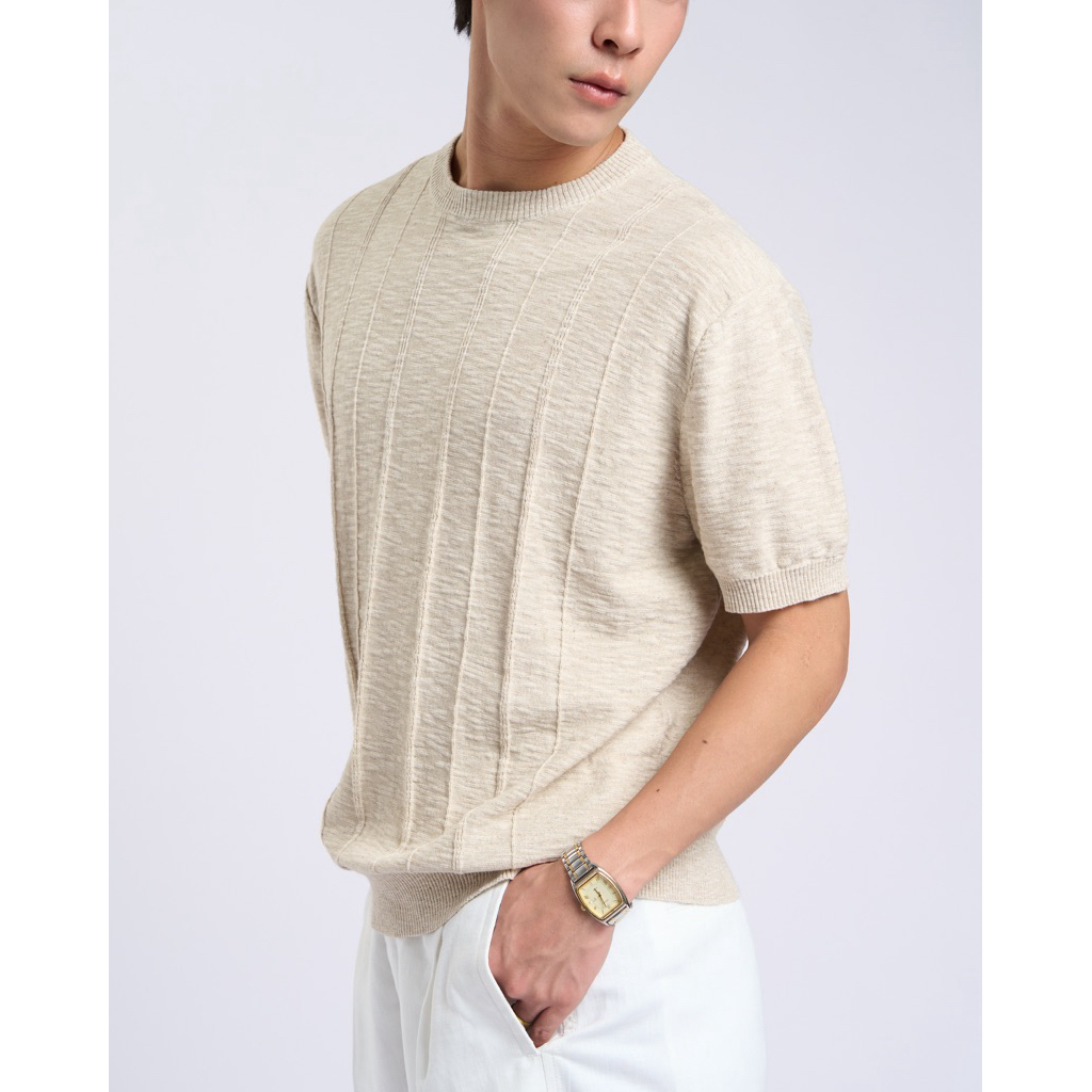 NORM Textured Knit Tee เสื้อknit ผู้ชาย คอกลม ทอลานเส้นตรง ผ้าลินิน ผสมคอตตอน ผ้านิ่มใส่สบาย ทรงสวย