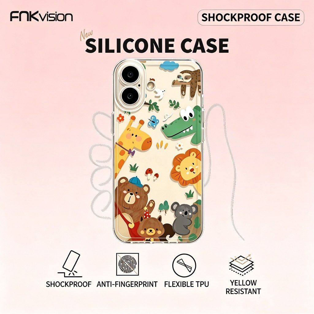 เคสซิลิโคน FNKVISION เหมาะกับ iPhone 17,15,16 Pro MAX, 17 Pro Max, 13, 14plus, 12, 11, 16, 17AIR 12mini ลายการ์ตูนน่ารัก