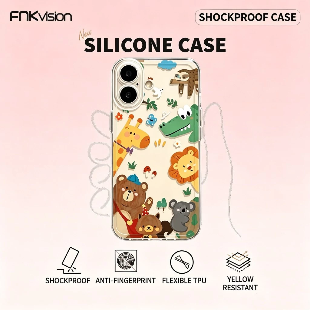 เคสซิลิโคน FNKVISION เหมาะกับ iPhone 17,15,16 Pro MAX, 17 Pro Max, 13, 14plus, 12, 11, 16, 17AIR 12mini ลายการ์ตูนน่ารัก