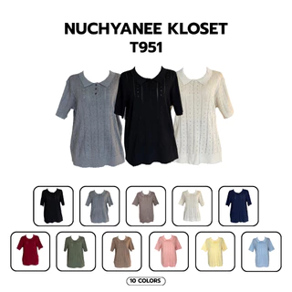 (T951)Grace Knit งานเสื้อไหมพรมถักฉลุลายน่ารัก คอปก ป้าย Nuchyanee ผ้านิ่มใส่สบายไม่ร้อน