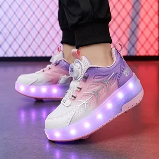 COD👟รองเท้าล้อเด็กสองล้อ LED กระพริบ หดได้ ผ้าใบ Unisex เฮลิออส✨ ไซส์ 29-38 สาวเด็กใส่สวย มั่นคงปลอดภัย เดินสะดวกสบาย