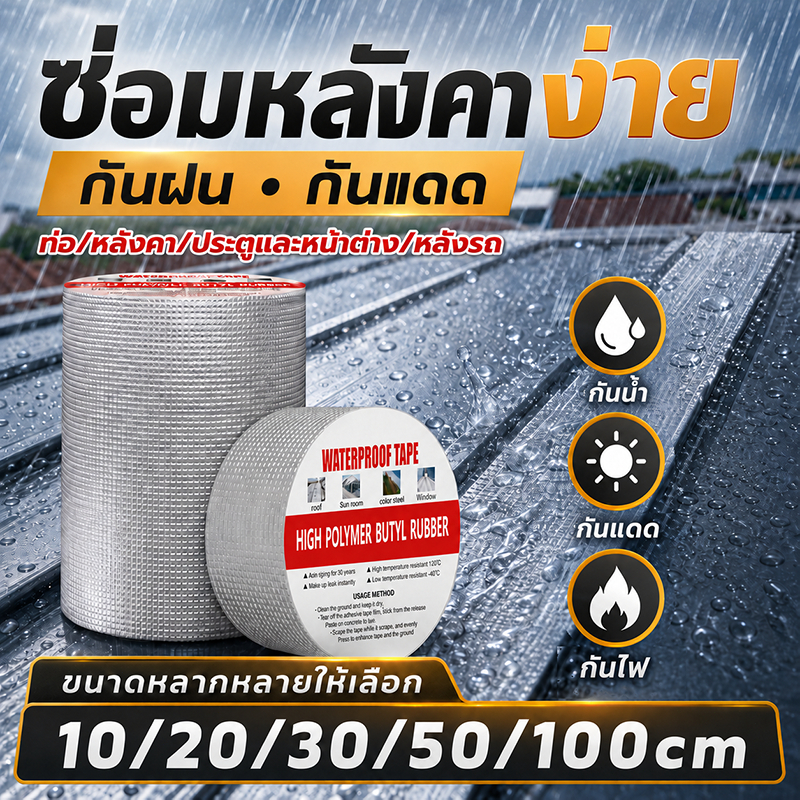 เทปติดหลังคากันรั่ว หลังคารั่วแก้ไขได้ง่าย ซ่อม1ครั้ง50ปีน้ำไม่รั่ว