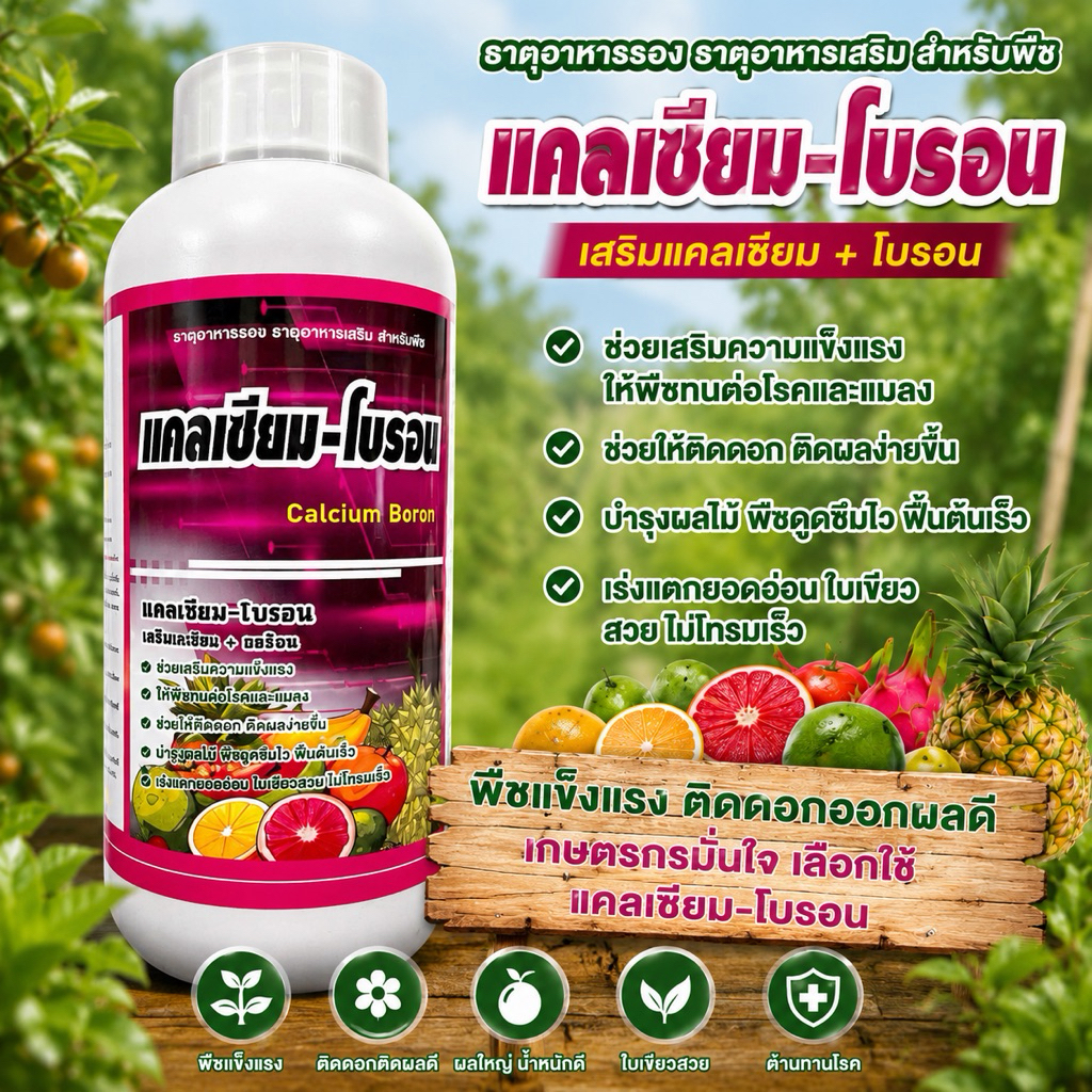 แคลเซียมโบรอน 🍃เสริมอะมิโนและฮอร์โมน 1 ลิตร / 5ลิตร ดอกไม่ร่วง ผลไม่แตก ขั้วเหนียว ขยายขนาดผล ผลแน่น