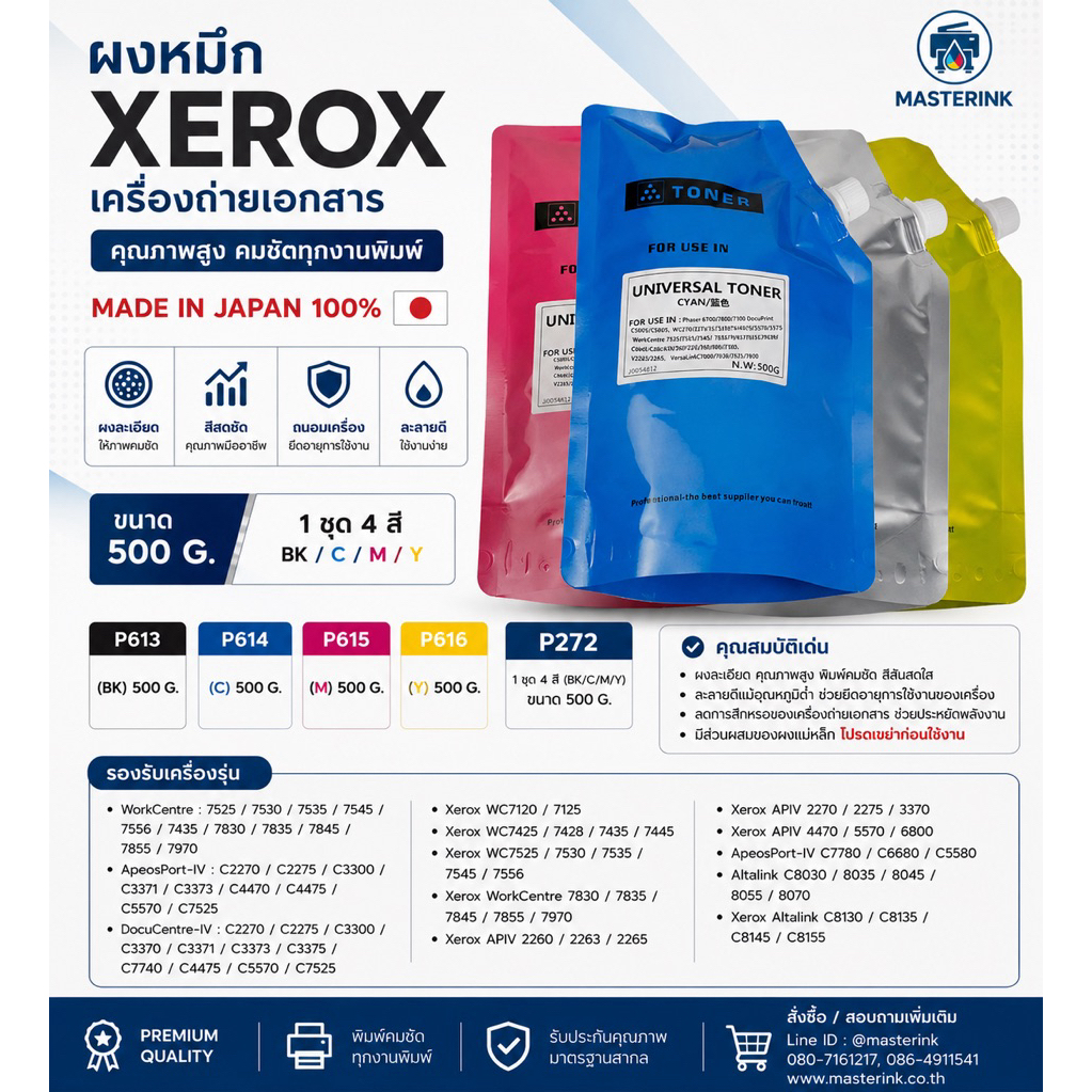 ผงหมึกเครื่องถ่ายเอกสาร XEROX C2275/7125/7855/7435/7525 /3376/7970 ขนาด500g.